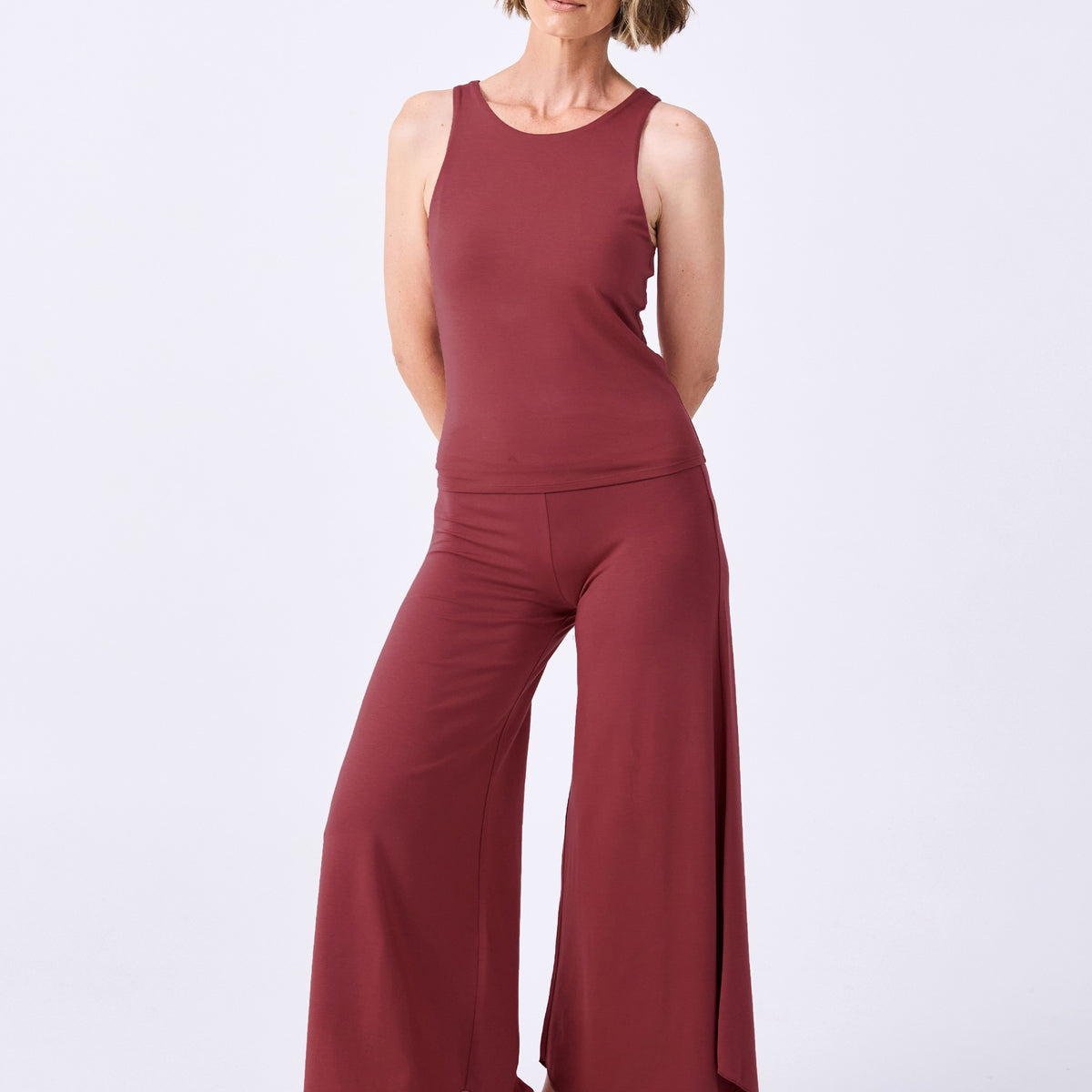 Modal Tulip Flare Pant - Earth Red – Dharma Bums Yoga and Activewear