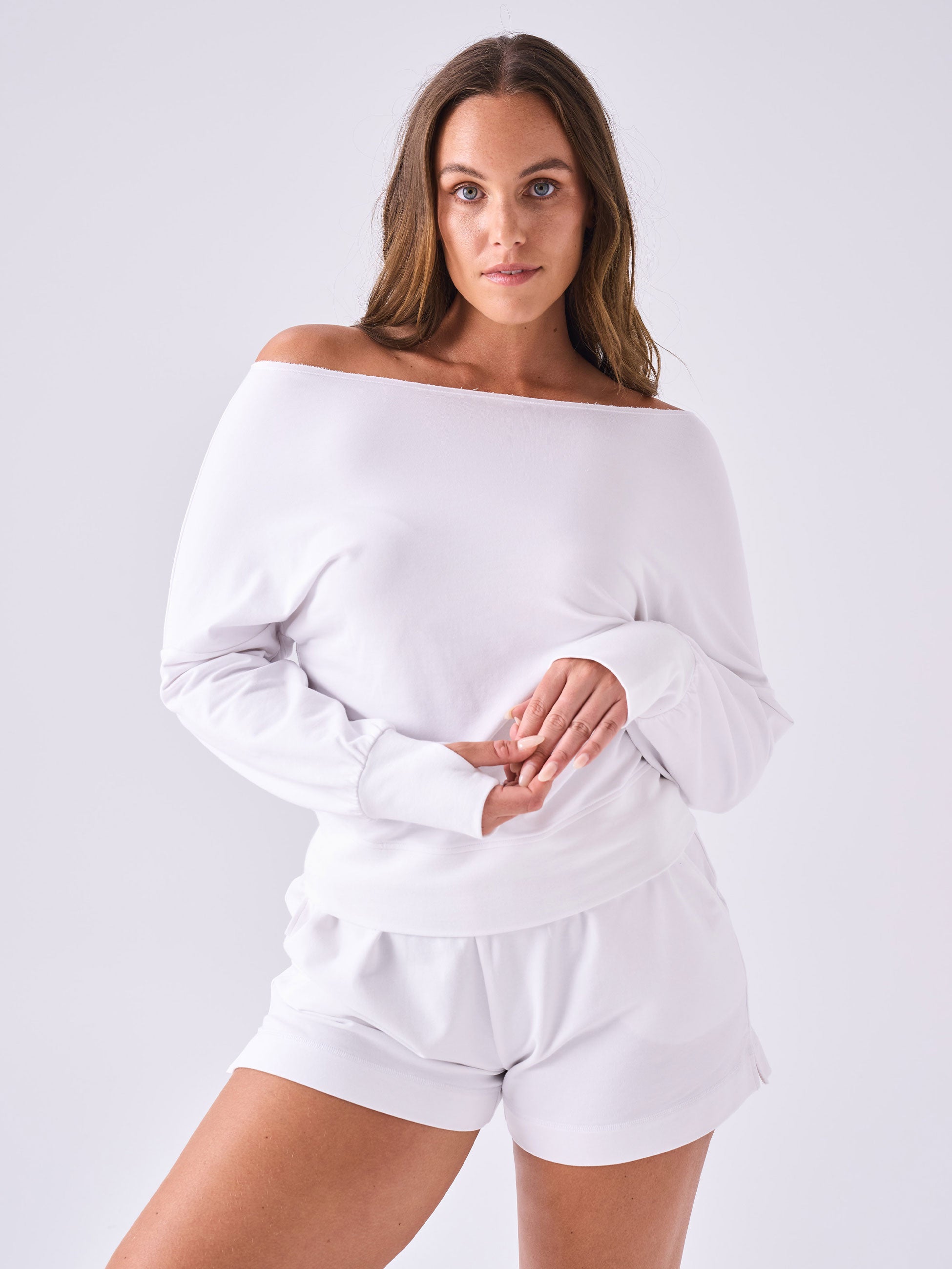 White off the shoulder sweatshirt sale